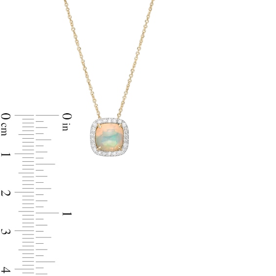 7.0mm Cushion-Shaped Cabochon Opal and 0.115 CT. T.W. Diamond Frame Pendant in 10K Gold