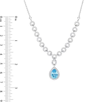 Pear-Shaped Swiss Blue Topaz and White Lab-Created Sapphire Link Drop Necklace in Sterling Silver - 19.25"
