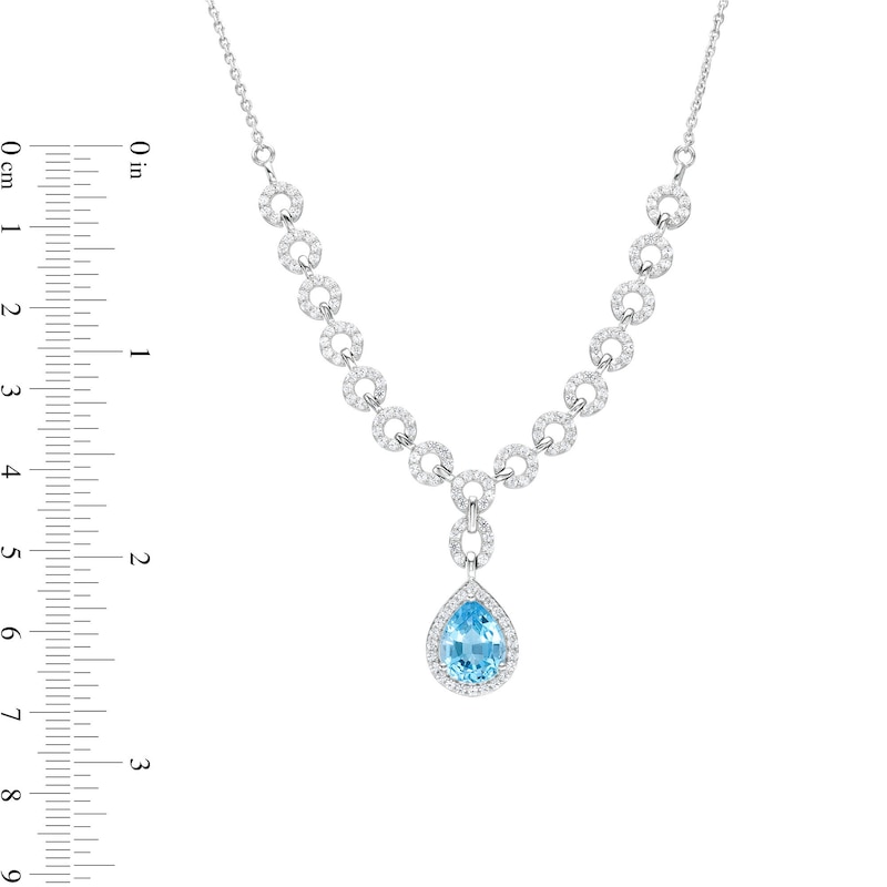 Main Image 3 of Pear-Shaped Swiss Blue Topaz and White Lab-Created Sapphire Link Drop Necklace in Sterling Silver - 19.25"