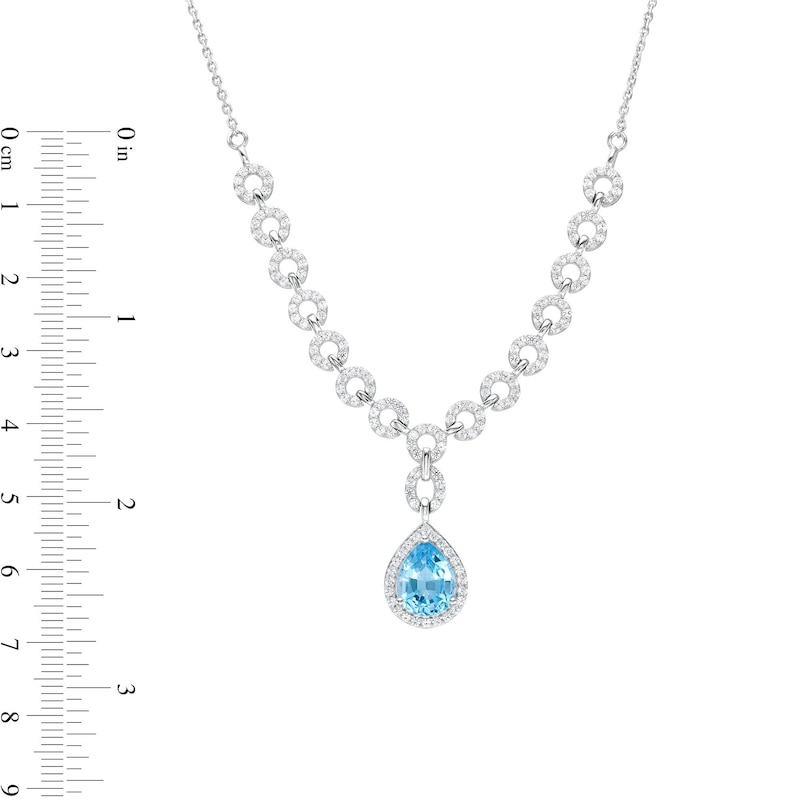 Pear-Shaped Swiss Blue Topaz and White Lab-Created Sapphire Link Drop Necklace in Sterling Silver - 19.25"|Peoples Jewellers