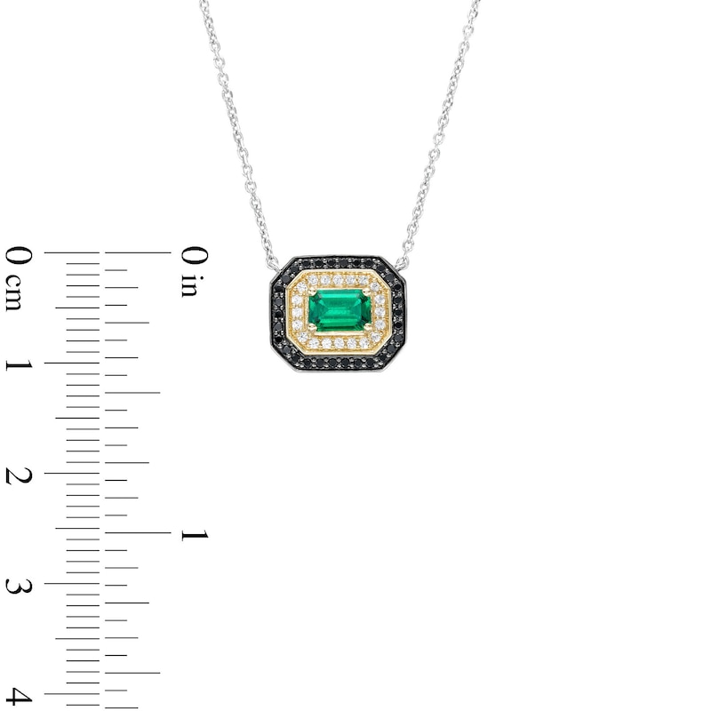 Main Image 3 of Lab-Created Emerald, Black Spinel and White Lab-Created Sapphire Octagon Frame Pendant in Sterling Silver and 10K Gold
