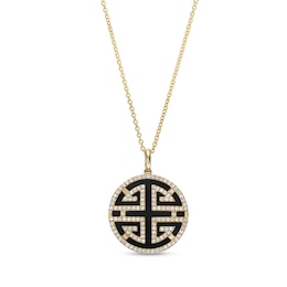 EFFY™ Collection Onyx and 0.33 CT. T.W. Diamond Edge Medallion Pendant in 14K Gold