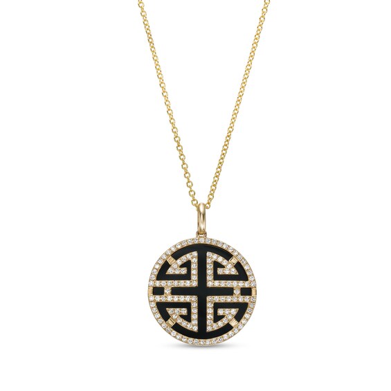 EFFY™ Collection Onyx and 0.33 CT. T.W. Diamond Edge Medallion Pendant in 14K Gold