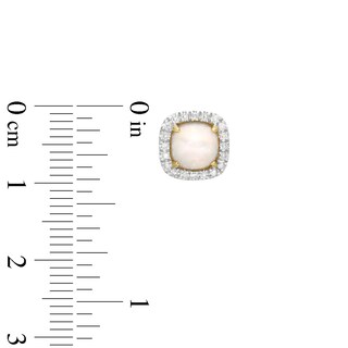 6.0mm Cushion-Shaped Cabochon Opal and 0.18 CT. T.W. Diamond Frame Stud Earrings in 10K Gold