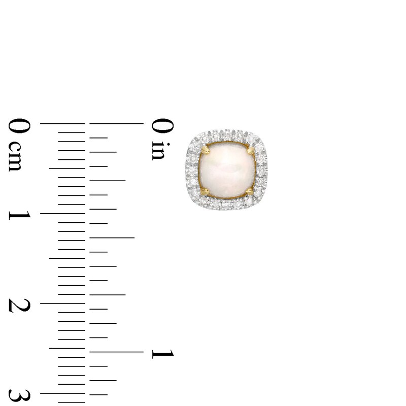 Main Image 3 of 6.0mm Cushion-Shaped Cabochon Opal and 0.18 CT. T.W. Diamond Frame Stud Earrings in 10K Gold