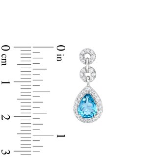 Pear-Shaped Swiss Blue Topaz and White Lab-Created Sapphire Link Drop Earrings in Sterling Silver