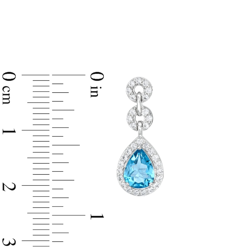Main Image 3 of Pear-Shaped Swiss Blue Topaz and White Lab-Created Sapphire Link Drop Earrings in Sterling Silver