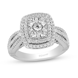 Enchanted Disney Belle 0.95 CT. T.W. Emerald Multi-Diamond Ornate Engagement Ring in 14K White Gold