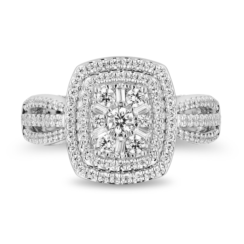 Enchanted Disney Belle 0.95 CT. T.W. Emerald Multi-Diamond Ornate Engagement Ring in 14K White Gold