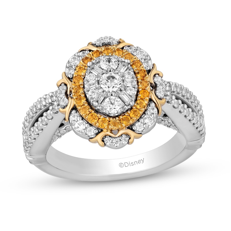 Enchanted Disney Belle 0.69 CT. T.W. Oval Multi-Diamond and Citrine Double Frame Engagement Ring in 14K Two-Tone Gold|Peoples Jewellers