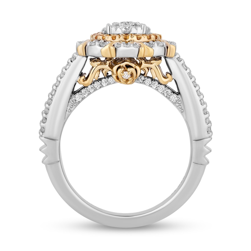 Enchanted Disney Belle 0.69 CT. T.W. Oval Multi-Diamond and Citrine Double Frame Engagement Ring in 14K Two-Tone Gold