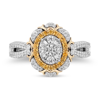 Enchanted Disney Belle 0.69 CT. T.W. Oval Multi-Diamond and Citrine Double Frame Engagement Ring in 14K Two-Tone Gold