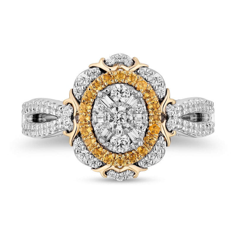 Enchanted Disney Belle 0.69 CT. T.W. Oval Multi-Diamond and Citrine Double Frame Engagement Ring in 14K Two-Tone Gold