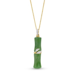 Jade and 0.085 CT. T.W. Diamond Bamboo Pendant in 14K Gold