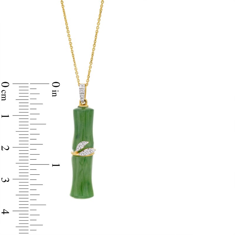 Main Image 4 of Jade and 0.085 CT. T.W. Diamond Bamboo Pendant in 14K Gold