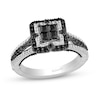 Enchanted Disney Villains Maleficent 0.95 CT. T.W. Black and White Quad Diamond Frame Engagement Ring in 14K White Gold