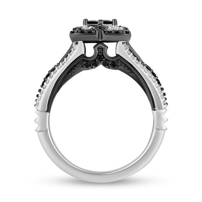 Enchanted Disney Villains Maleficent 0.95 CT. T.W. Black and White Quad Diamond Frame Engagement Ring in 14K White Gold