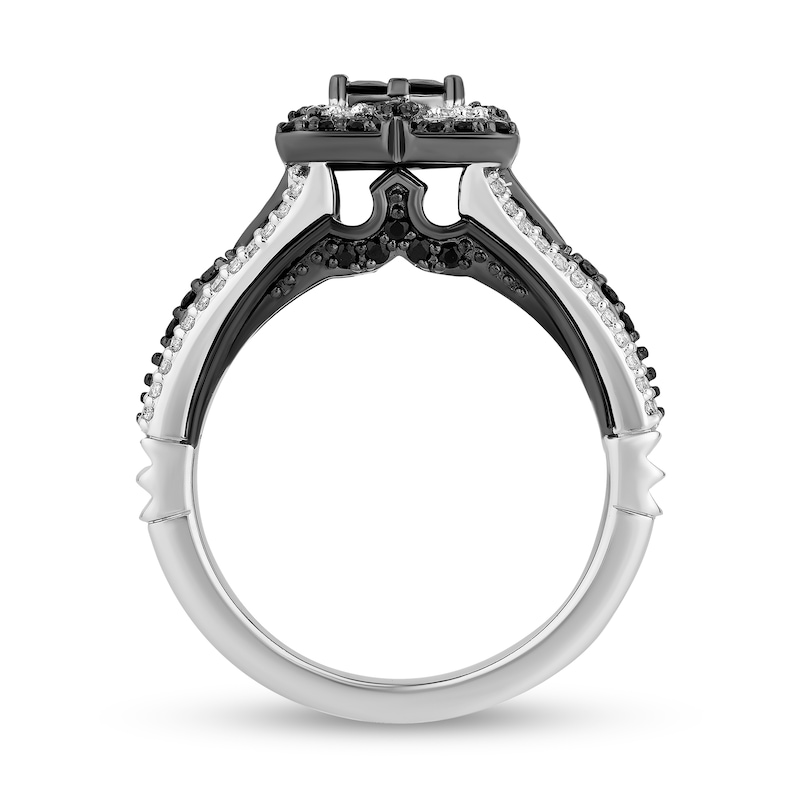 Enchanted Disney Villains Maleficent 0.95 CT. T.W. Black and White Quad Diamond Frame Engagement Ring in 14K White Gold