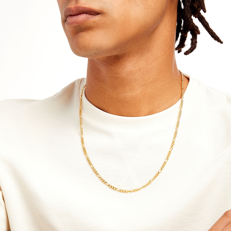 Main Image 2 of Men's 3.5mm Figaro Chain Necklace in Solid Stainless Steel  with Yellow Ion-Plate - 24"