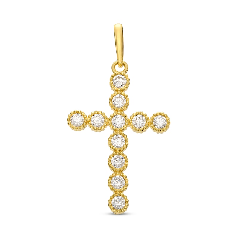 Cubic Zirconia Bead Frame Cross Necklace Charm in 10K Gold