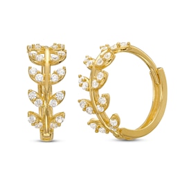 Cubic Zirconia Vine Huggie Hoop Earrings in 10K Gold