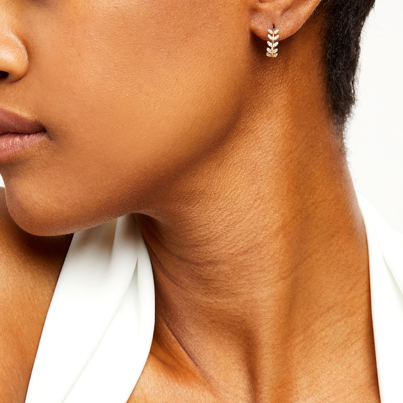 Main Image 2 of Cubic Zirconia Vine Huggie Hoop Earrings in 10K Gold