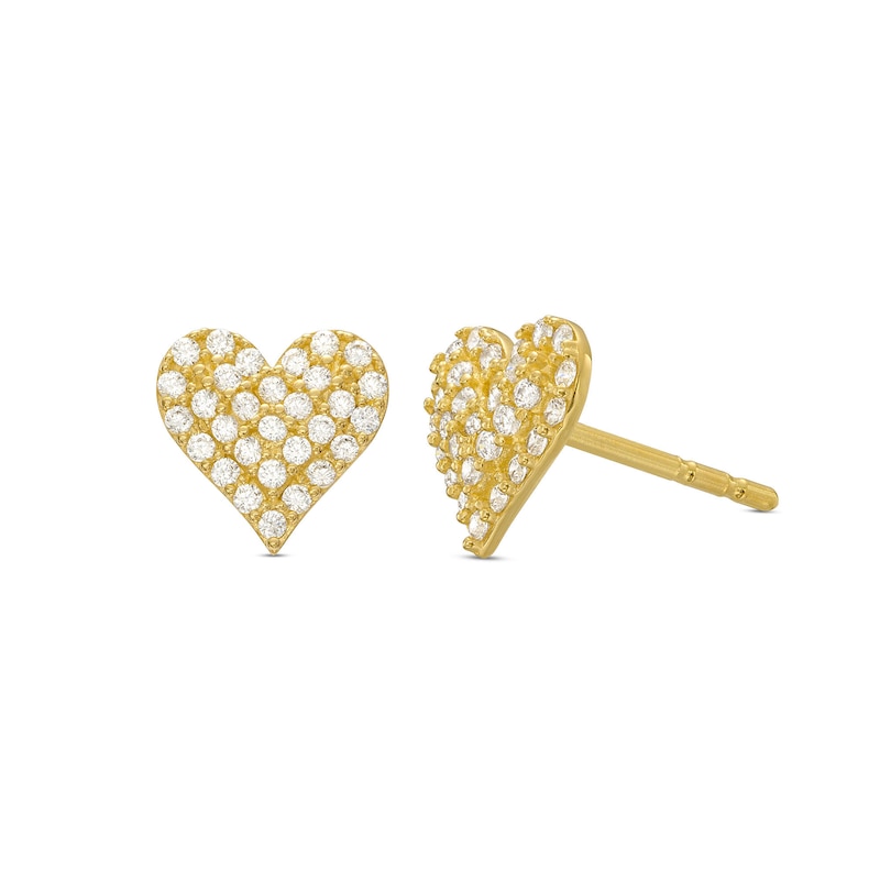 Cubic Zirconia Puffed Heart Stud Earrings in 10K Gold|Peoples Jewellers