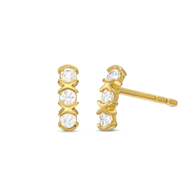 Cubic Zirconia Sideways "XO" Stud Earrings in 10K Gold