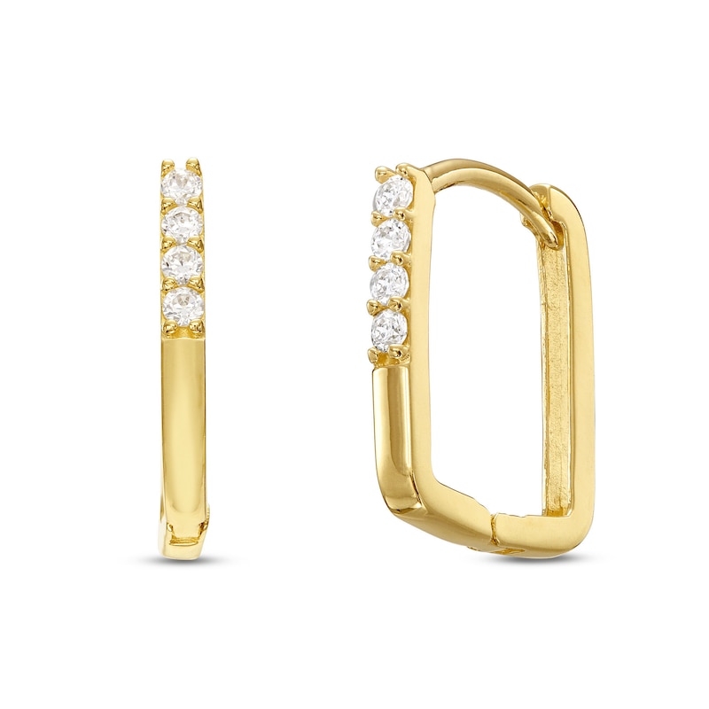 Cubic Zirconia Rectangular Huggie Hoop Earrings in 10K Gold|Peoples Jewellers