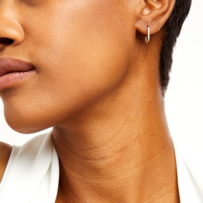 Cubic Zirconia Rectangular Huggie Hoop Earrings in 10K Gold