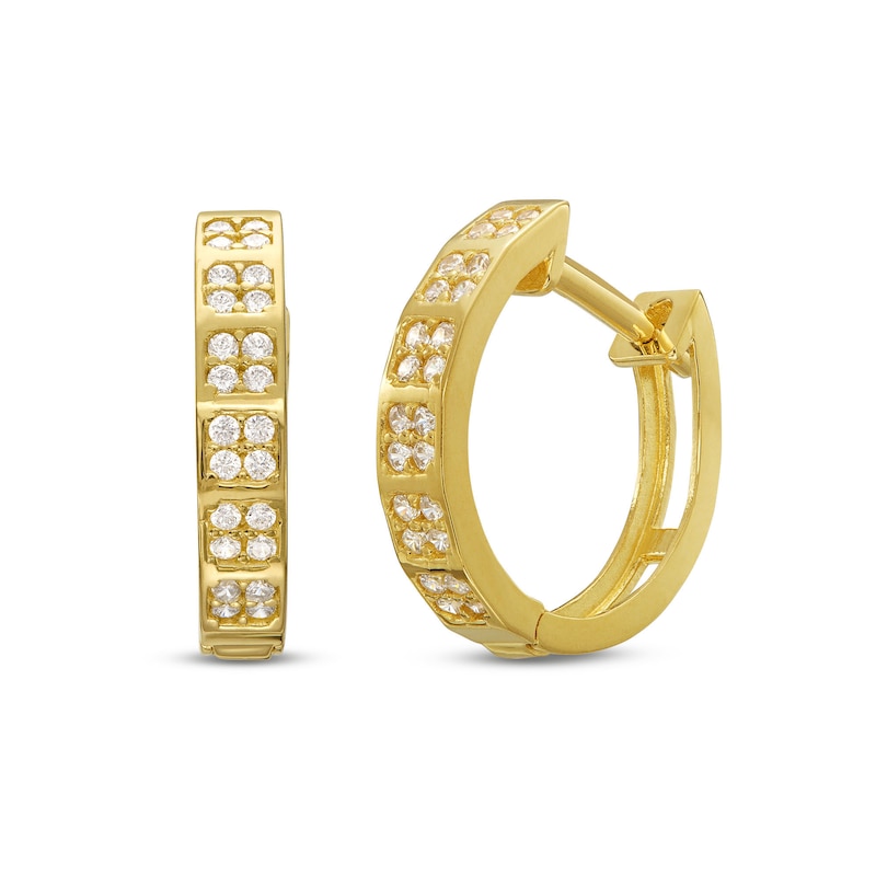 Quad Cubic Zirconia Huggie Hoop Earrings in 10K Gold|Peoples Jewellers