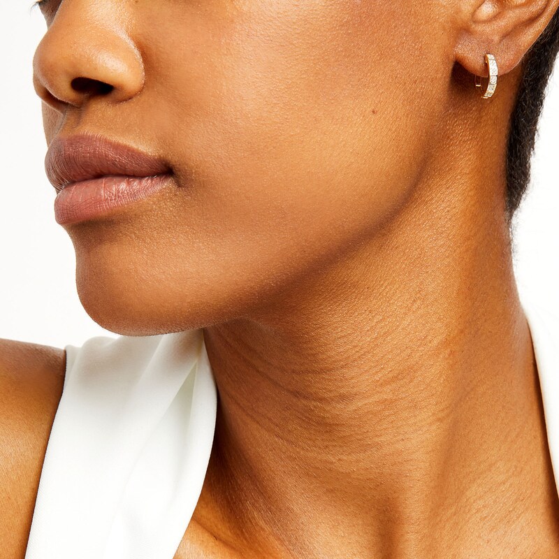 Main Image 2 of Quad Cubic Zirconia Huggie Hoop Earrings in 10K Gold