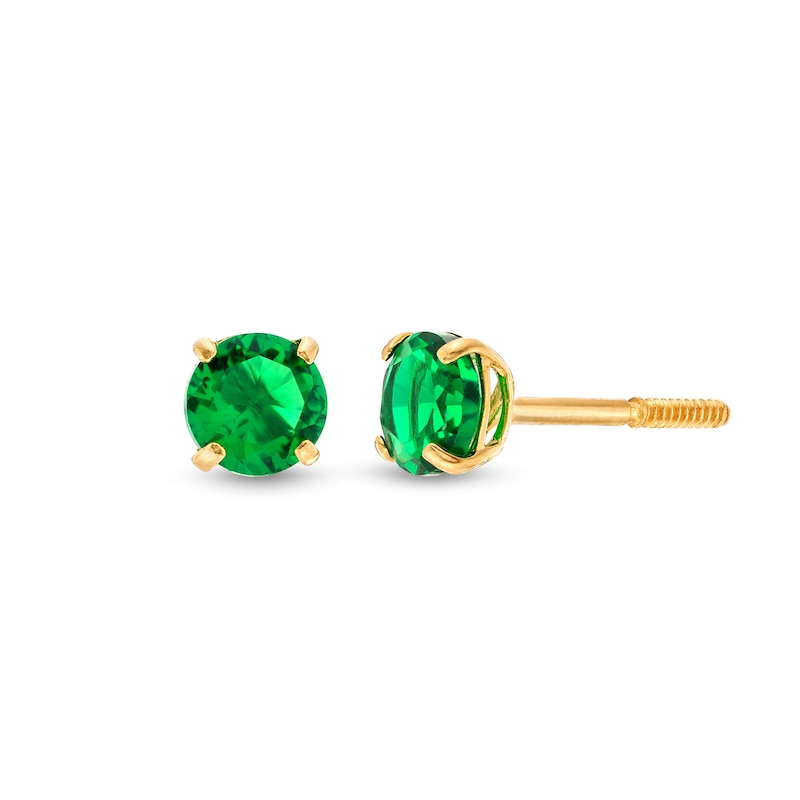 Child's 4.0mm Simulated Emerald Solitaire Stud Earrings in 14K Gold