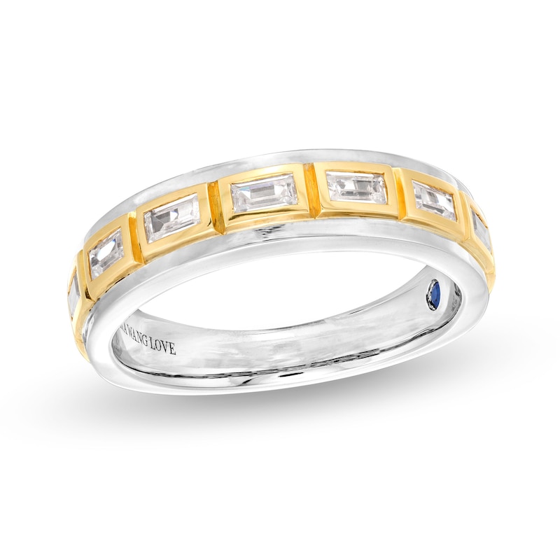 Men's Vera Wang Love Collection 0.45 CT. T.W. Baguette Diamond Station Wedding Band in 14K Two-Tone Gold|Peoples Jewellers