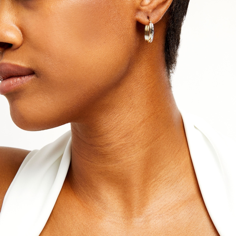 Main Image 2 of Diamond-Cut and Polished Double Row Hoop Earrings in Hollow 14K Two-Tone Gold