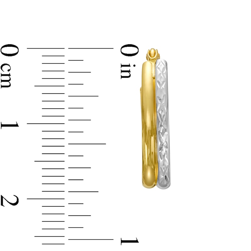 Main Image 3 of Diamond-Cut and Polished Double Row Hoop Earrings in Hollow 14K Two-Tone Gold