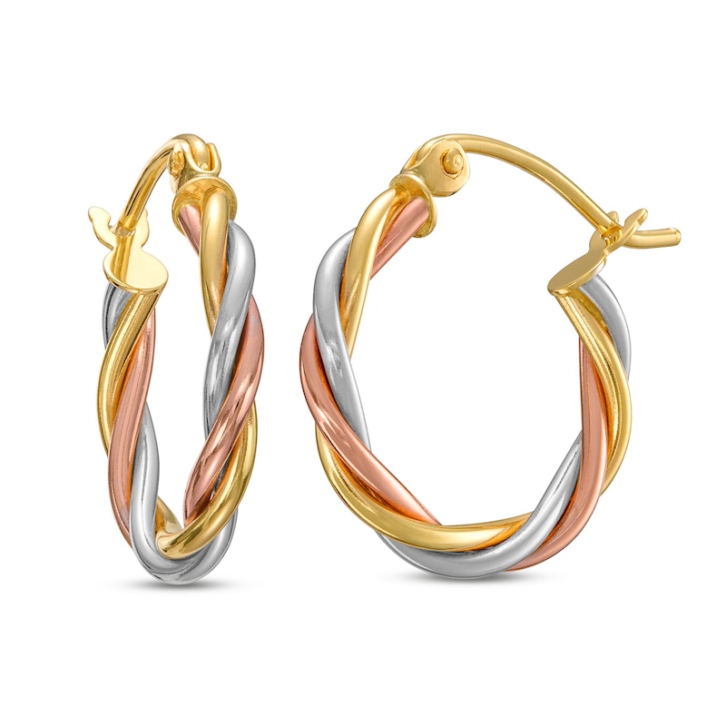 16.5mm Twist Hoop Earrings in Hollow 14K Tri-Tone Gold|Peoples Jewellers