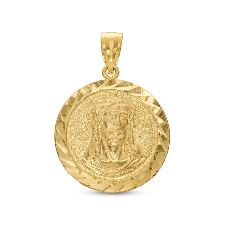 Main Image 1 of Diamond-Cut Jesus Medallion Charm in 14K Gold