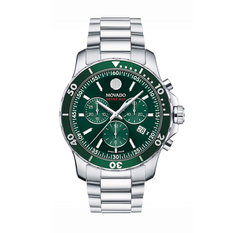 Men's Movado Series 800 Chronograph Watch with Green Dial (Model: 2600179)