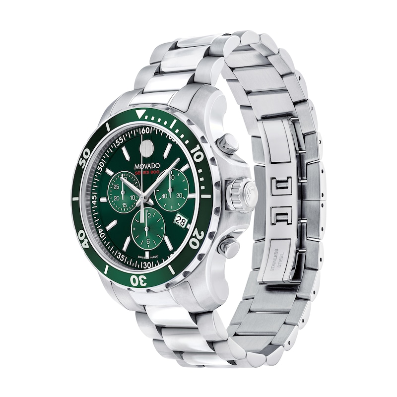 Men's Movado Series 800 Chronograph Watch with Green Dial (Model: 2600179)