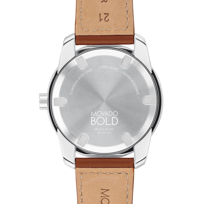 Men's Movado Bold Verso Brown Leather Strap Watch with Blue Dial (Model: 3600944)