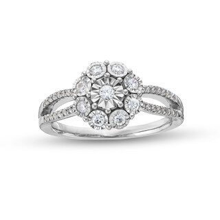 0.25 CT. T.W. Diamond Floral Composite Split Shank Promise Ring in Sterling Silver