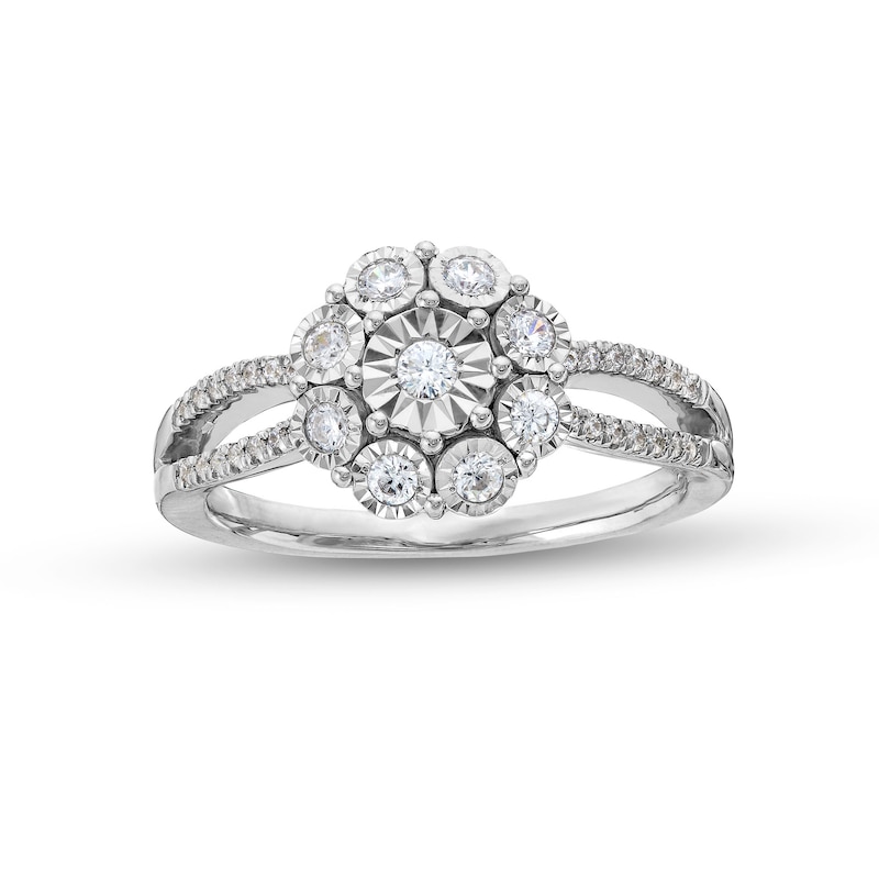 Main Image 1 of 0.25 CT. T.W. Diamond Floral Composite Split Shank Promise Ring in Sterling Silver