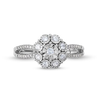 0.25 CT. T.W. Diamond Floral Composite Split Shank Promise Ring in Sterling Silver