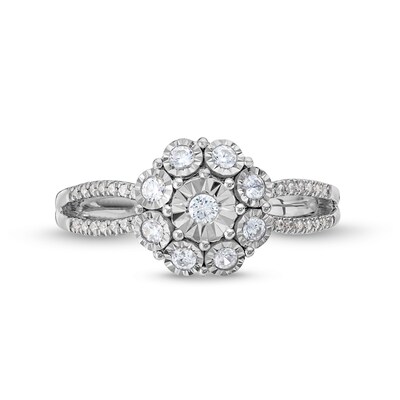 0.25 CT. T.W. Diamond Floral Composite Split Shank Promise Ring in Sterling Silver