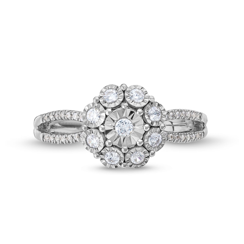 Main Image 4 of 0.25 CT. T.W. Diamond Floral Composite Split Shank Promise Ring in Sterling Silver