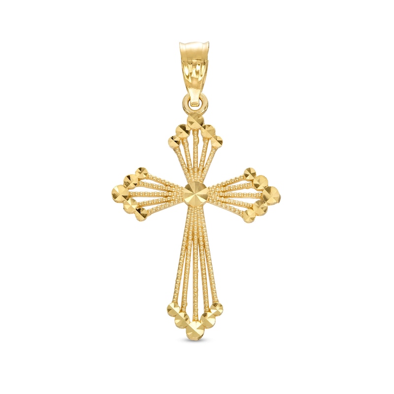Main Image 1 of Diamond-Cut Textured Cross Charm in 14K Gold