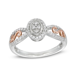 0.25 CT. T.W. Oval Multi-Diamond Open Shank with Infinity Promise Ring in Sterling Silver and 10K Rose Gold
