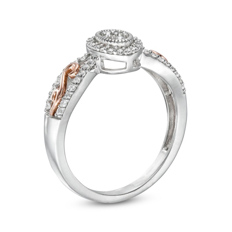 0.25 CT. T.W. Oval Multi-Diamond Open Shank with Infinity Promise Ring in Sterling Silver and 10K Rose Gold