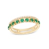 Thumbnail Image 0 of Lab-Created Emerald and White Lab-Created Sapphire Split Double Row Ring in 10K Gold